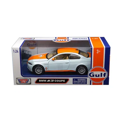 MOTORMAX TOY 1-24 BMW M3 COUPE WITH GULF LIVERY DIECAST MODEL CAR - LIGHT BLUE WITH ORANGE STRIPE