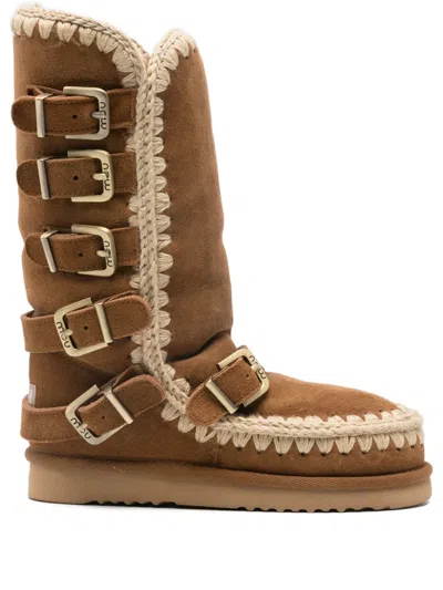 MOU CROCHET-TRIMMED BUCKLE BOOTS