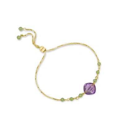 MOUNIR LONDON WOMEN'S GREEN / GOLD / PURPLE CUSHION CUT AMETHYST SLIDER BRACELET