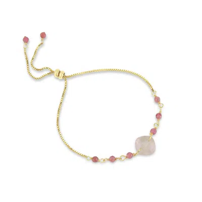 MOUNIR LONDON WOMEN'S GOLD / PINK / PURPLE CUSHION CUT ROSE QUARTZ SLIDER BRACELET