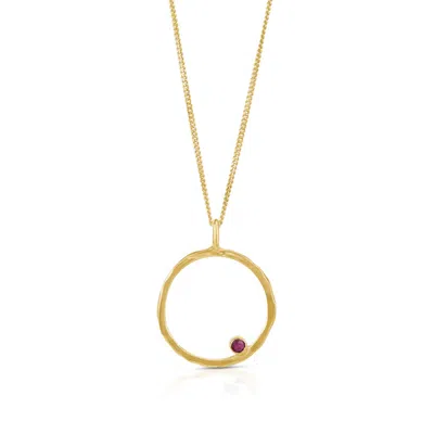 MOUNIR LONDON WOMEN'S GOLD / RED TEXTURED CIRCLE GEMSTONE PENDANT