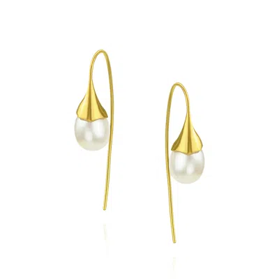 MOUNIR LONDON WOMEN'S WHITE / GOLD PEARL TULIP DROP EARRINGS