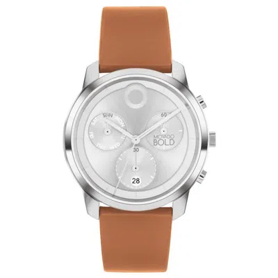 MOVADO MOVADO BOLD 3601028 SILVER CHRONOGRAPH DIAL BROWN LEATHER STRAP MEN'S WATCH