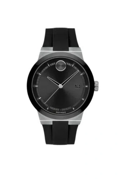 MOVADO BRAND MOVADO BOLD FUSION STEEL CASE BLACK CERAMIC BEZEL RUBBER STRAP 3600624