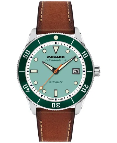 MOVADO MEN'S CALENDOPLAN S SWISS AUTOMATIC COGNAC LEATHER WATCH 40MM