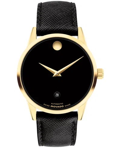 MOVADO MEN'S MUSEUM CLASSIC SWISS AUTOMATIC BLACK LEATHER WATCH, 40MM