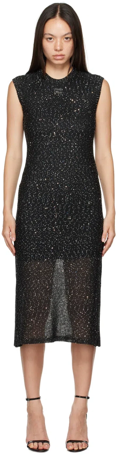 MSGM BLACK GLITTER MIDI DRESS