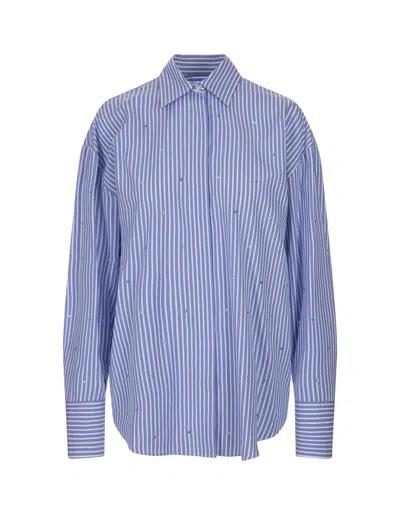 MSGM BLUE STRIPED SHIRT WITH RHINESTONES