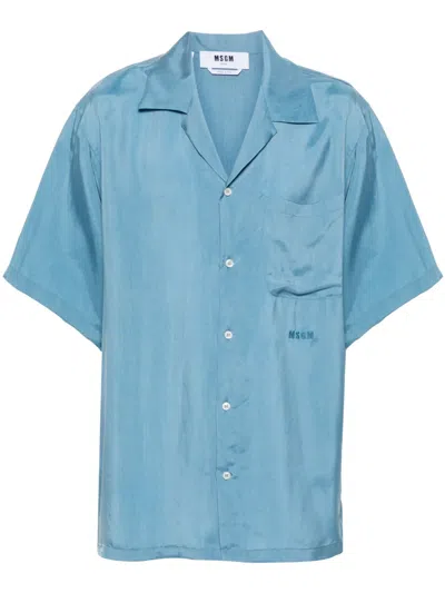 MSGM CAMP-COLLAR SATIN SHIRT