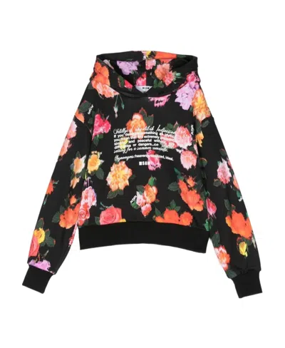 MSGM FLORAL PRINTED HOODED SWEATER