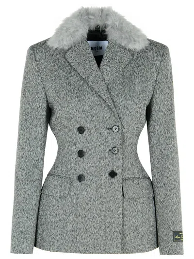 MSGM MSGM GREY WOOL BLEND BLAZER