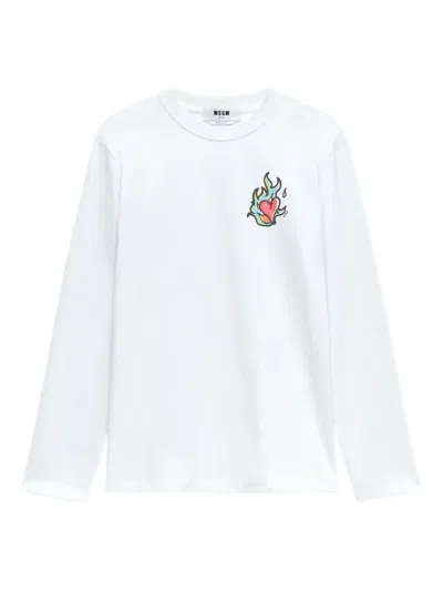 MSGM HEART-PRINT LONG-SLEEVE T-SHIRT