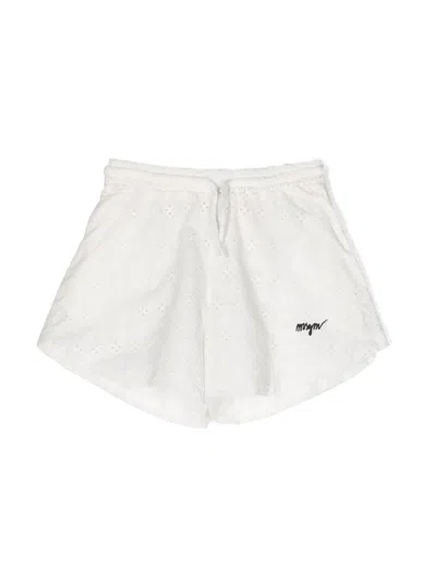 MSGM LOGO-EMBROIDERED BRODERIE ANGLAISE SHORTS