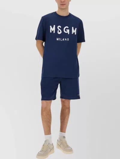 MSGM LOGO EMBROIDERED KNEE LENGTH BERMUDA SHORTS