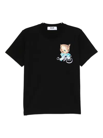 MSGM LOGO-EMBROIDERED T-SHIRT