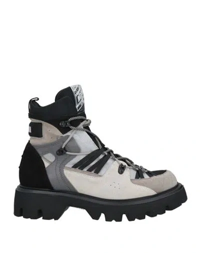 MSGM MSGM MAN ANKLE BOOTS GREY SIZE 12 LEATHER, TEXTILE FIBERS