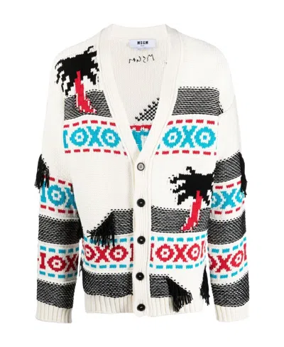MSGM PATTERNED INTARSIA-KNIT CARDIGAN