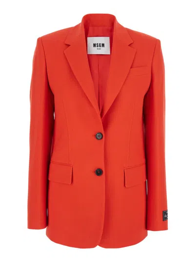 MSGM RED JACKET WITH CLASSIC LAPELS AND CHEST POCKET IN VISCOSE BLEND WOMAN