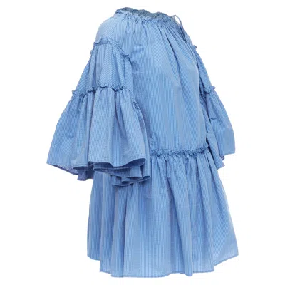 MSGM MSGM STRIPED COTTON BLEND FLARED SLEEVES DRAWSTRING DRESS