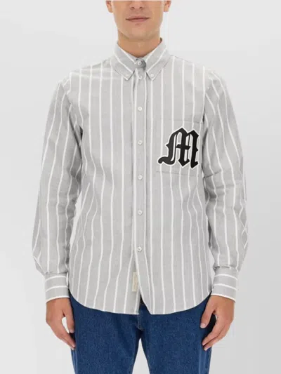 MSGM STRIPED LOGO EMBROIDERED SHIRT POCKET