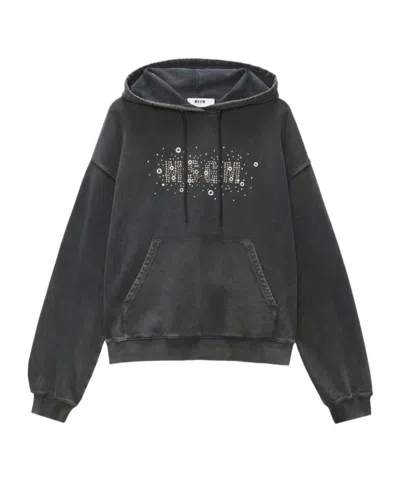 MSGM MSGM LOGO STUD EMBELLISHED DRAWSTRING HOODIE
