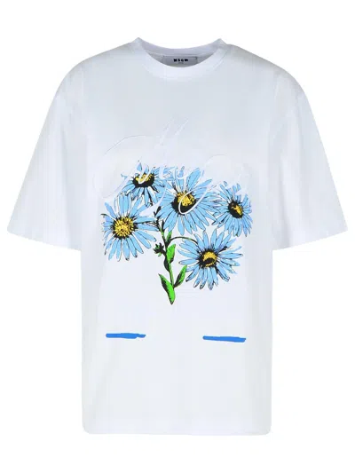 MSGM WHITE COTTON T-SHIRT