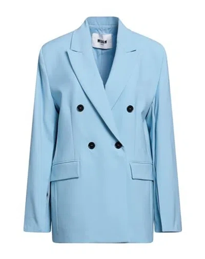 MSGM MSGM WOMAN BLAZER SKY BLUE SIZE 8 VIRGIN WOOL, ELASTANE