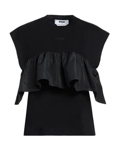MSGM MSGM WOMAN T-SHIRT BLACK SIZE S COTTON, POLYESTER
