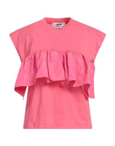 MSGM MSGM WOMAN T-SHIRT FUCHSIA SIZE L COTTON, POLYESTER