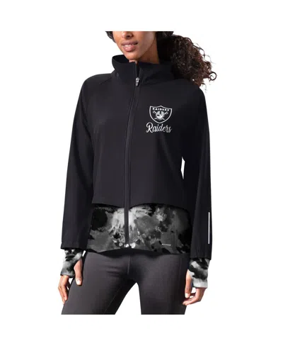 MSX BY MICHAEL STRAHAN WOMEN'S MSX BY MICHAEL STRAHAN BLACK LAS VEGAS RAIDERS GRACE RAGLAN FULL-ZIP RUNNING JACKET