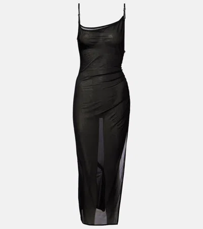 MUGLER ASYMMETRICAL SHEER MIDI DRESS