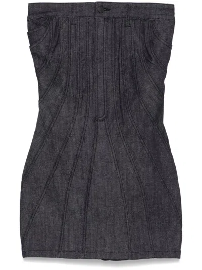 MUGLER BLACK SPIRAL DENIM DRESS