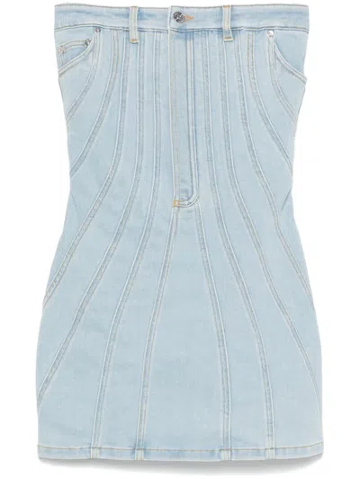 MUGLER BLUE SPIRAL DENIM DRESS