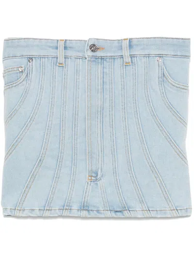 MUGLER DENIM STITCH-DETAILED TOP