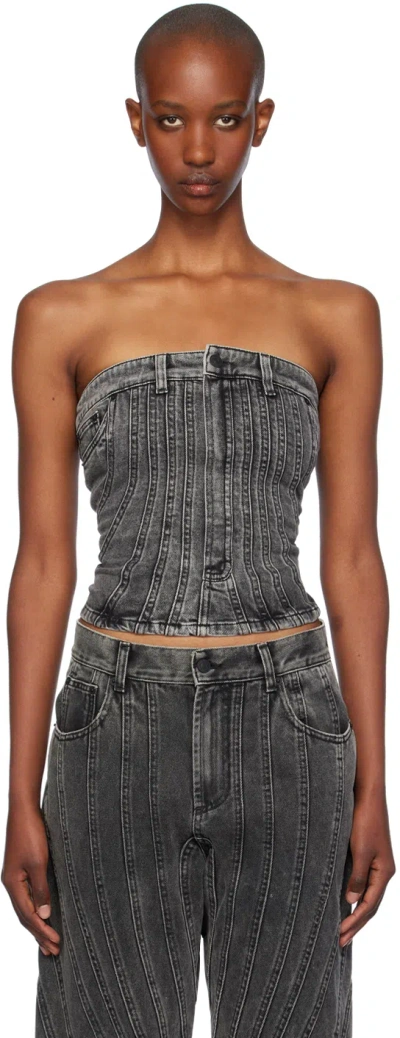 MUGLER GRAY SPIRAL DENIM BUSTIER