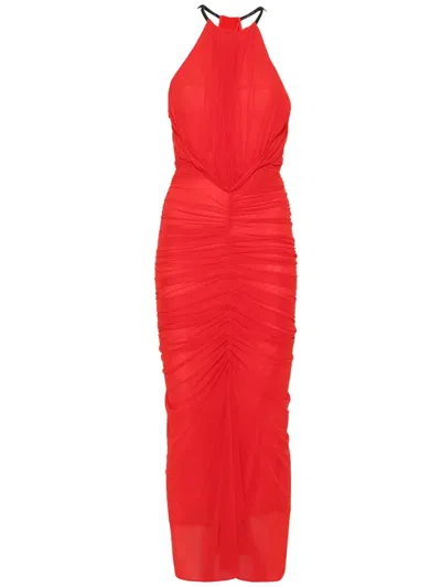 MUGLER RUCHED HALTERNECK MAXI DRESS