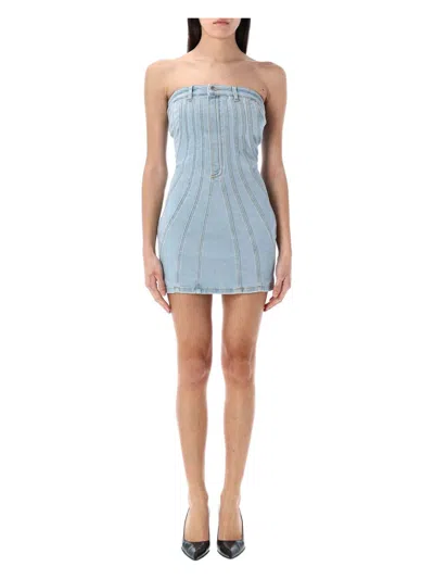 MUGLER WOMEN'S SPIRAL DENIM BUSTIER DRESS