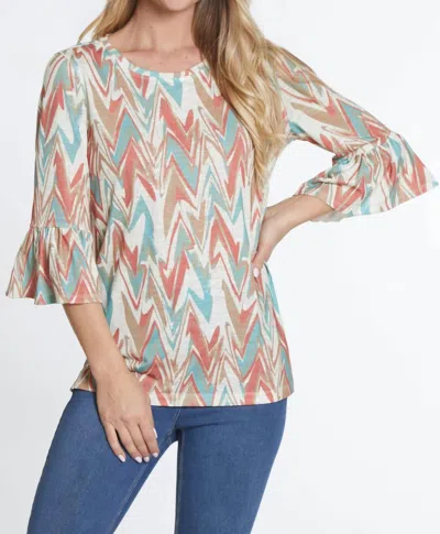 MULTIPLES 3/4 FLOUNCE SLEEVE TOP IN MULTI COLOR