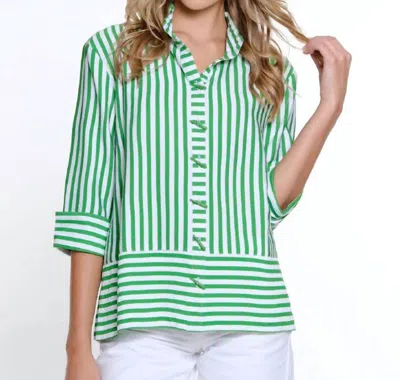MULTIPLES WIRE COLLAR BUTTON FRONT BLOUSE IN GREEN