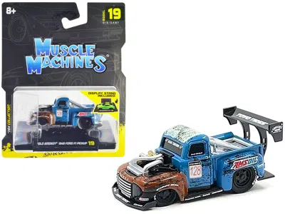 MUSCLE MACHINES 1949 FORD F1 PICKUP TRUCK #128 "OLD SMOKEY" BLUE AND BROWN (WEATHERED) 1/64 DIECAST MODEL CAR BY MUS