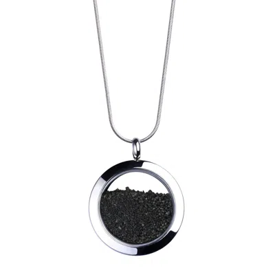MY LITTLE NATURE MEN'S SILVER / BLACK NATURAL VOLCANIC SAND NECKLACE – SUSTAINABLE JEWELRY FOR HIM - BLACK NECKLACE F