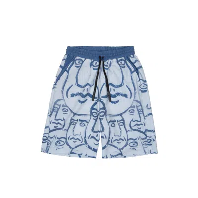 MYSIMPLICATED MEN'S BERMUDA SHORTS IN BLUE WITH FACES DESIGN - RECYCLED FABRIC