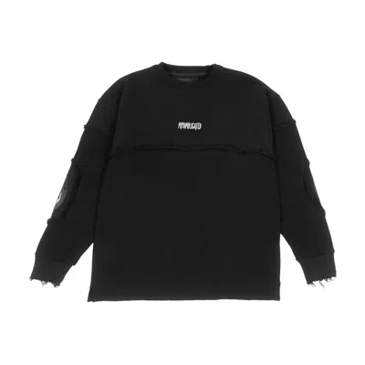 MYSIMPLICATED WOMEN'S OVERSIZED BLACK COTTON ABYSS FRAYED CREWNECK W