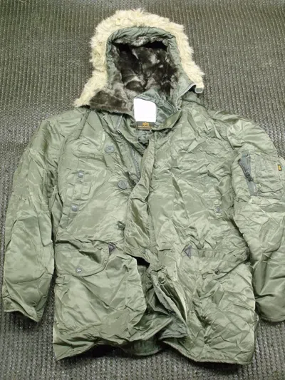 N-3B ALPHA INDUSTRIES MADE IN USA N-3B ALPHA INDUSTRIES ARMY MILITARY COLD WEATHER PARKA OD GREEN