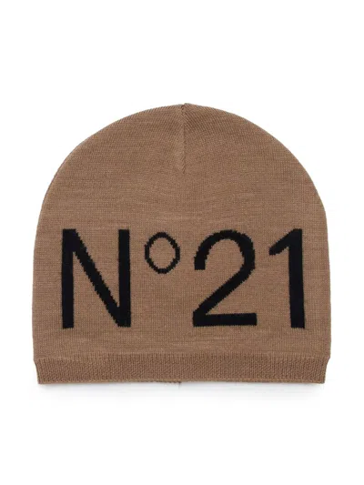 N°21 INTARSIA-KNIT LOGO BEANIE HAT