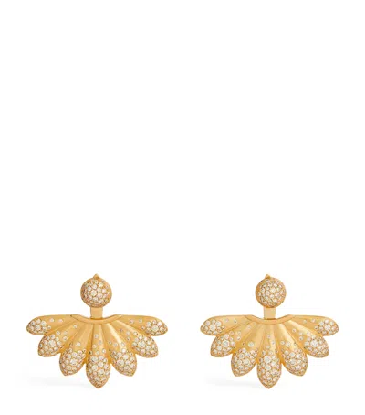 NADA GHAZAL LARGE YELLOW GOLD AND DIAMOND LOTUS POWER EARRINGS