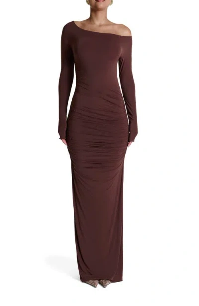 NAKED WARDROBE NAKED WARDROBE RUCHED OFF THE SHOULDER LONG SLEEVE MAXI DRESS
