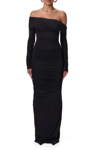 NAKED WARDROBE NAKED WARDROBE RUCHED OFF THE SHOULDER LONG SLEEVE MAXI DRESS