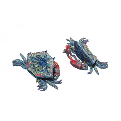 NANA WATANABE WOMEN'S CRAB EMBROIDERY EARRINGS - BLUE