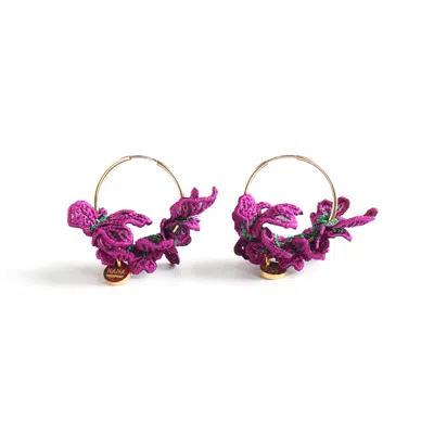 NANA WATANABE WOMEN'S GOLD / PURPLE SWELL EMBROIDERY EARRINGS - PURPLE